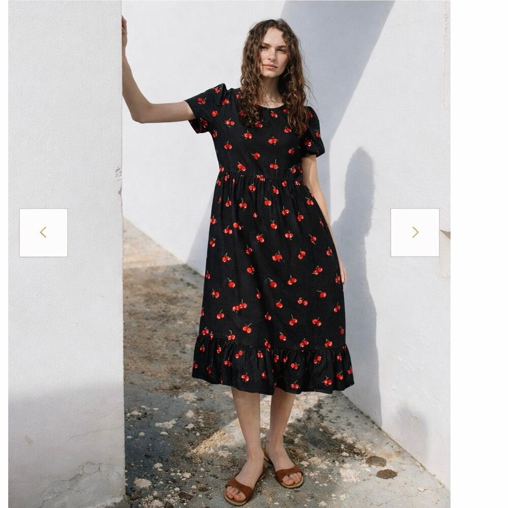 notPERFECTLINEN Black Cherry Print Midi Dress